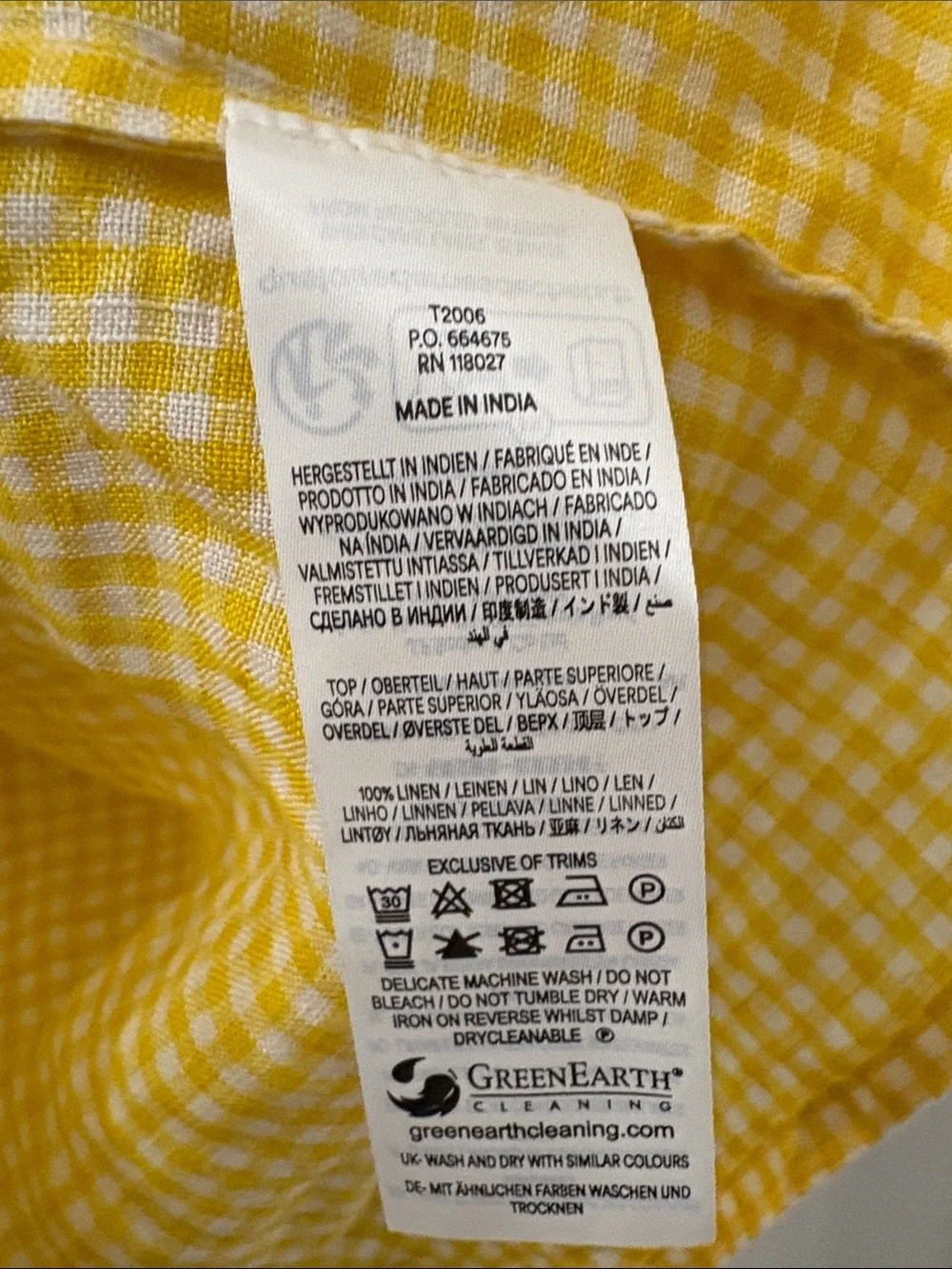 Boden Yellow Gingham Lace-Trim Button Front Top - NWT - size 0